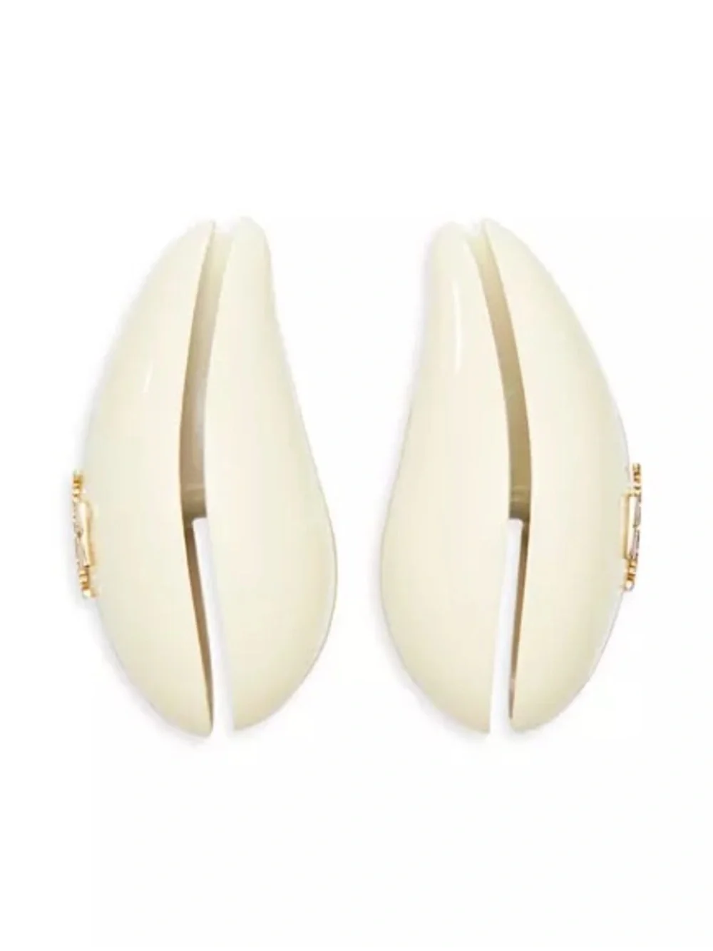Tory Burch Logo Wave Clip On Earrings Cream Enamel Teardrop Gold Logo $298